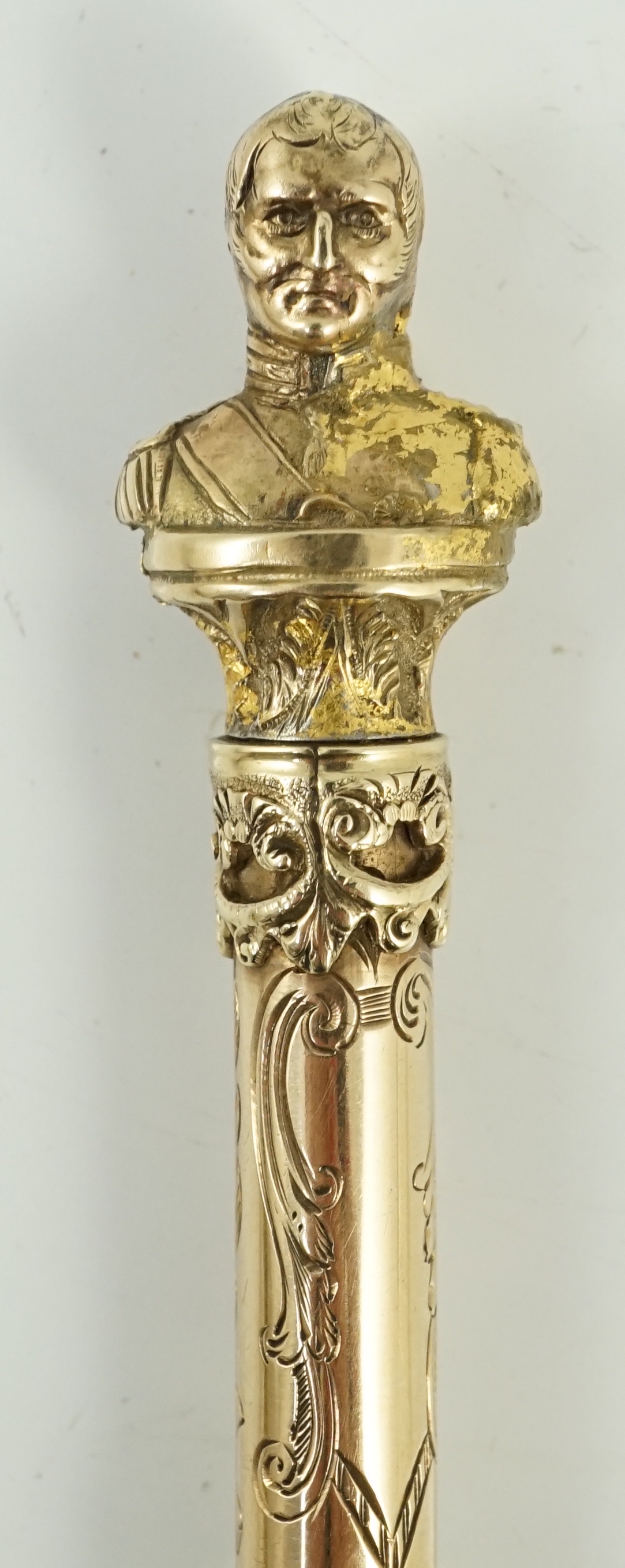 A Victorian chased 15ct gold telescopic pencil made by Sampson Mordan in 1852 in commemoration of the death of the Duke of Wellington